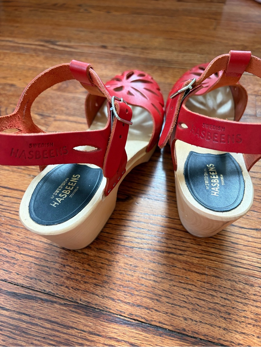 Swedish Hasbeens women's lacy platform sandal clogs red EU 41 - Picture 10 of 12